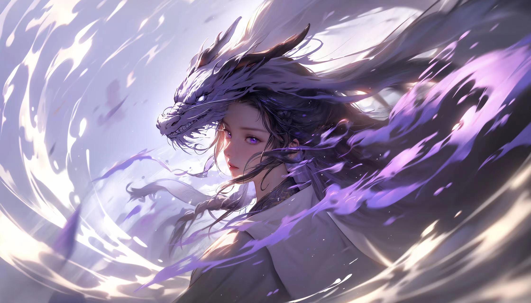 4k壁纸丨水墨三玄色_赛博_动漫女孩_ai绘画_