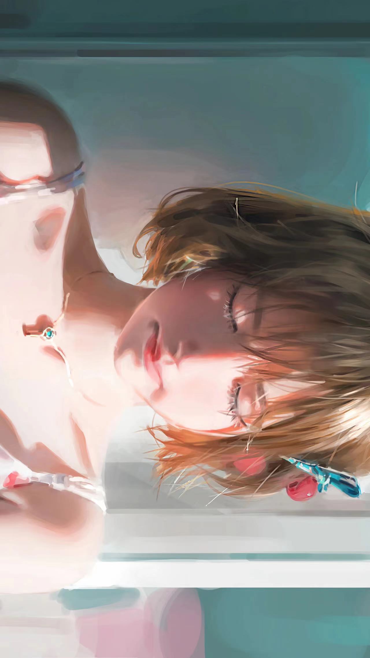 女孩_闭眼_短发_绘画唯美4k动漫壁纸